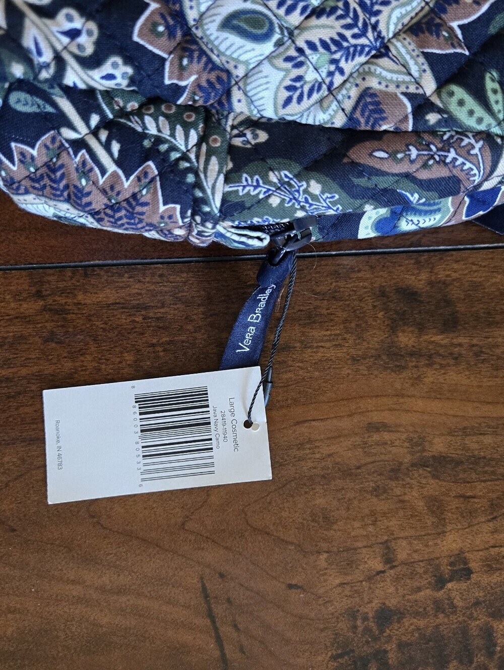 Vera Bradley Quilted Large Cosmetic Bag Java Navy Camo Floral Cotton Reimagined - Picture 4 of 12